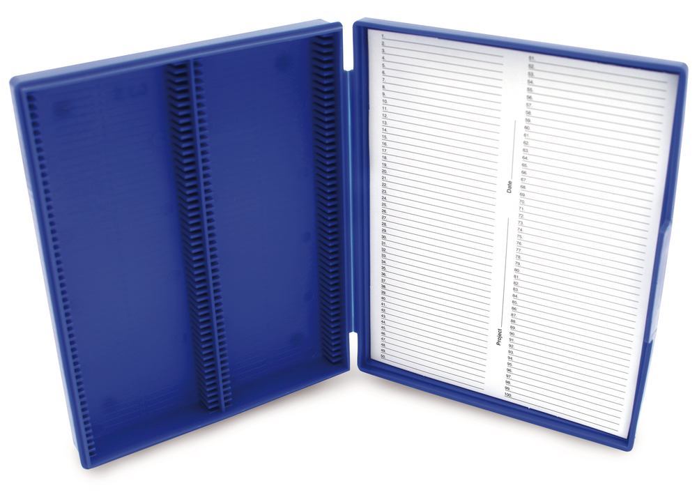 Microscope slide box, 100 slots, blue, 1 unit(s) - Luminix Health