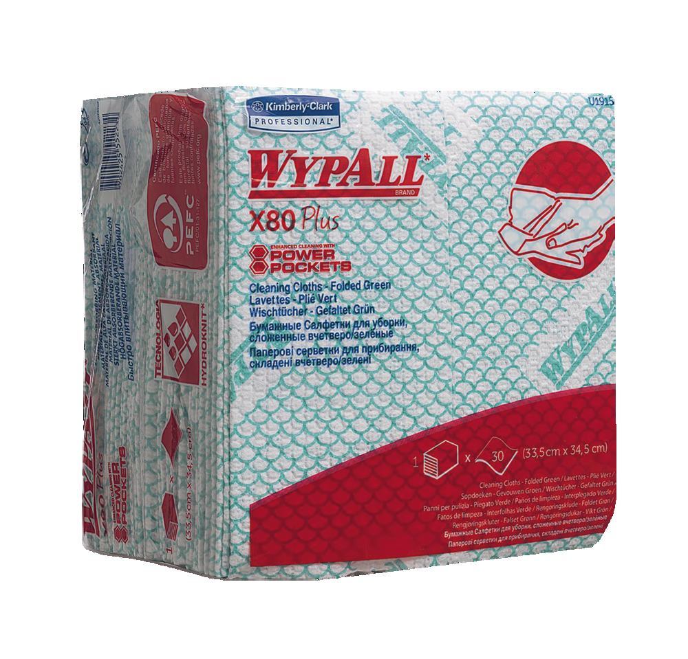 WYPALL® X80 Plus reusable wipes, 1-ply, white/green, pouch, 345 x 335 mm - Luminix Health