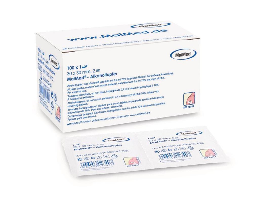 MaiMed alcohol swab, 30x30 mm, folded, non-woven, non-sterile, 100 unit(s) - Luminix Health