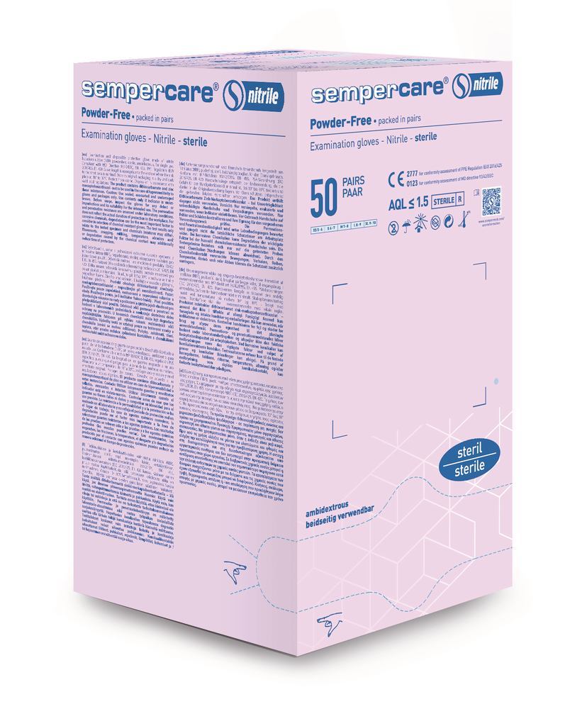 Sempercare nitrile sterile, Examination gloves size M (7-8), 50 pair - Luminix Health