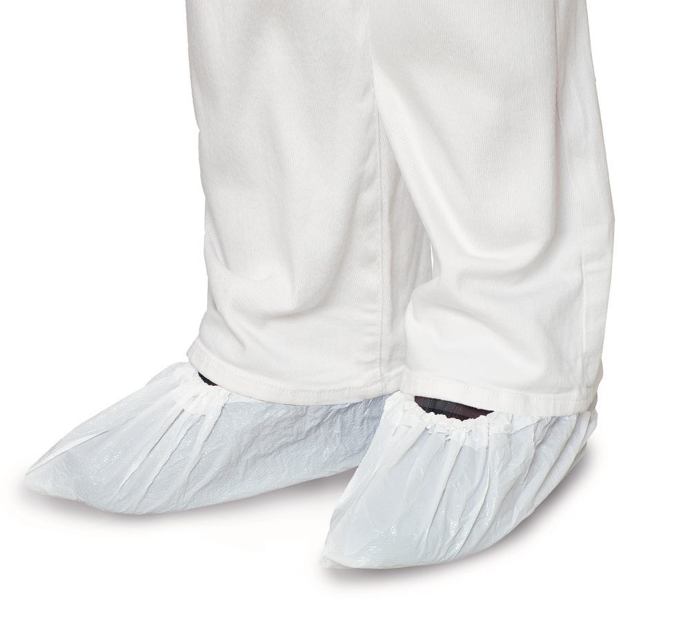 CPE disposable overshoes, premium, anti-slip, white, 50 unit(s) - Luminix Health