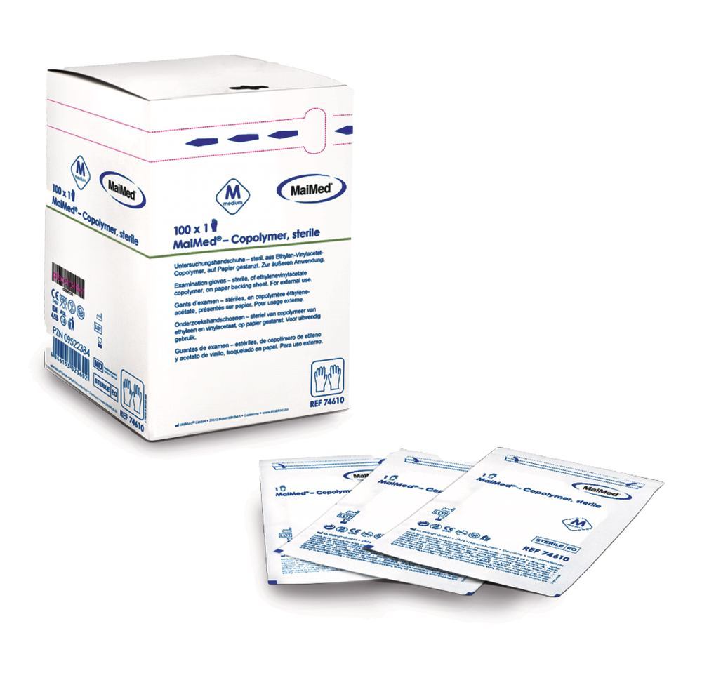 MaiMed copolymer disposable gloves, Sterile, individually packed, size M - Luminix Health