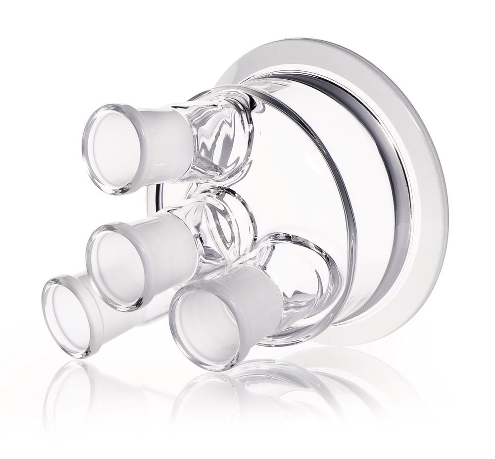 Flat flange lid DURAN® 4 necks with NS centre neck, 3 inclined side necks - Luminix Health