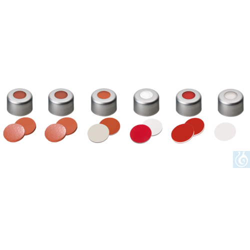 neochrom® Alu-Bördelverschluss ND8 farblos m. Loch, Naturkautschuk rot-or./TEF t
