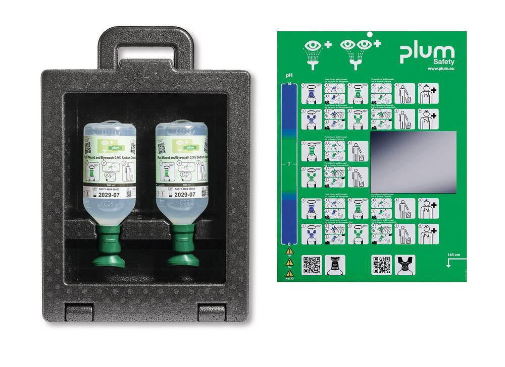 Plum iBox 2 eye wash station, 2 × 500 ml sterile eye wash solution