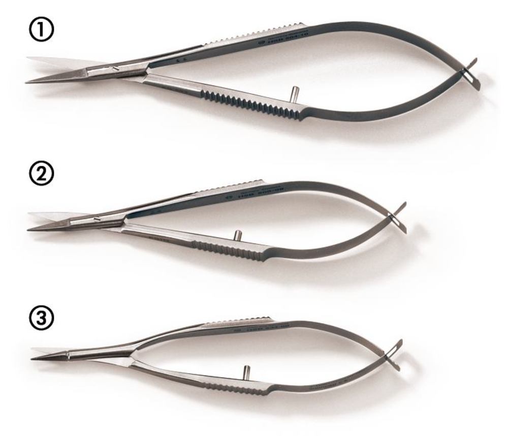 Micro scissors, high precision, stainless steel, straight, pointed, 105 mm
