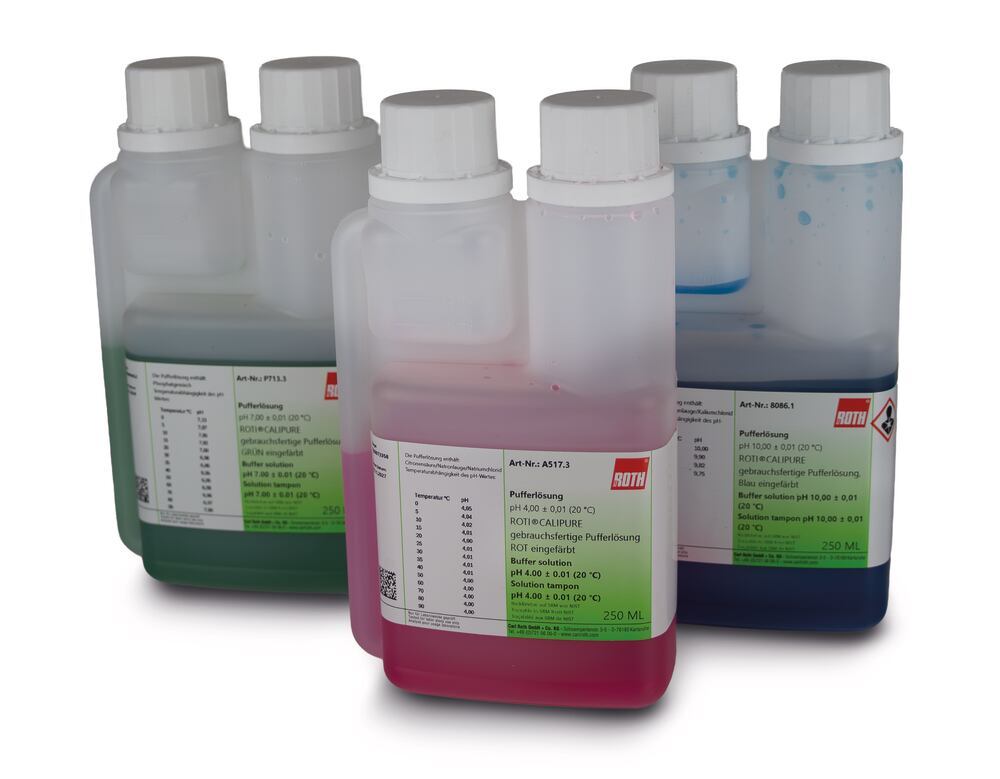 Bufferoplossingenset pH 4, 7, 10, 750 ml, Carl Roth, art. 20U9.1