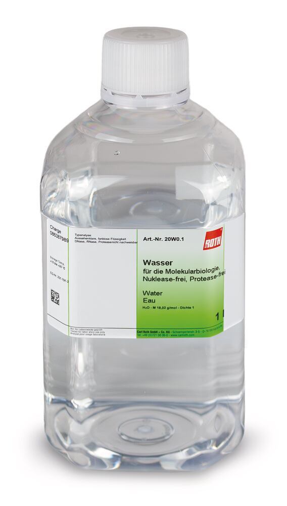 Water, nuclease-free, for molecular biology, 1 l, Carl Roth, art. 20W0.1