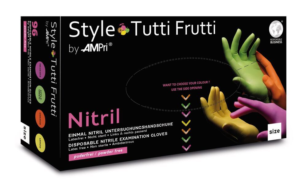 Onderzoekshandschoenen, Style Tutti Frutti nitrile, maat L, AMPri, art. 21UX.1