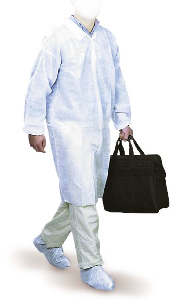 Disposable gown with press studs, nonwoven PP, white, size XXL