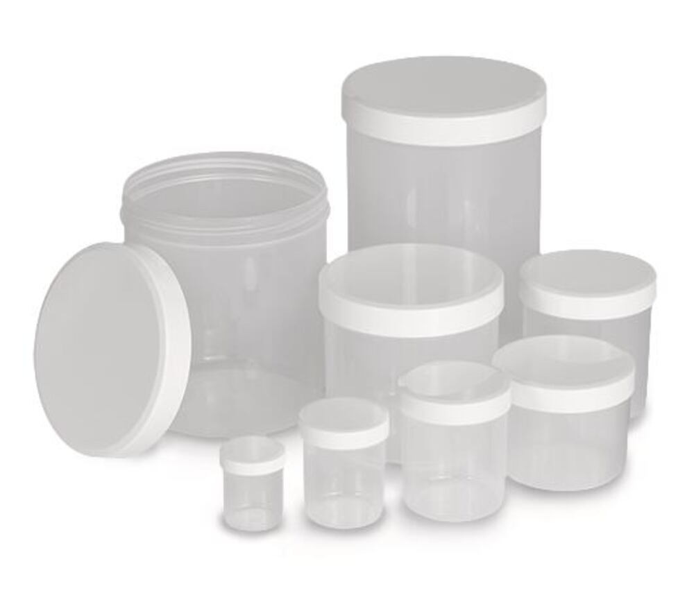 Tubs with screw-on lids, PP, transparent, white lid, 60 ml