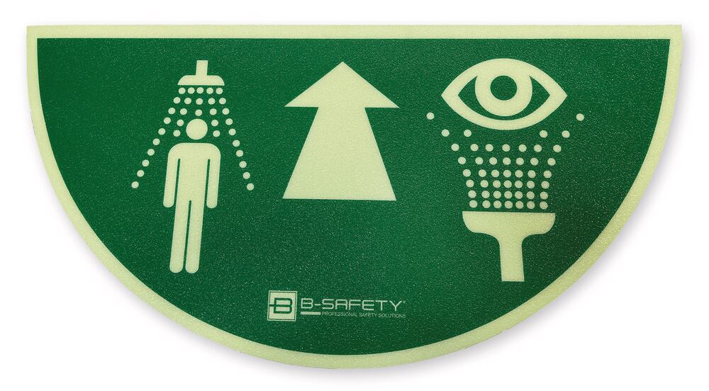 Floor marking for eye/emergency shower, semi-circle 790 x 390 mm, long glow-in-dark