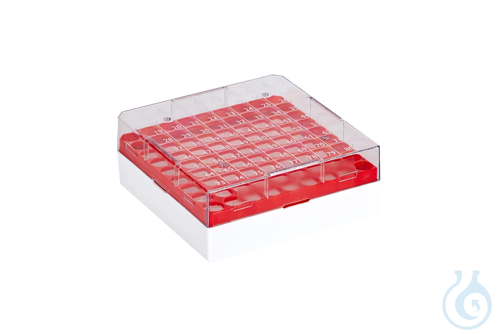 Cryo Boxes, PC, grid 9 x 9, red, 132 x 132 x 52 mm