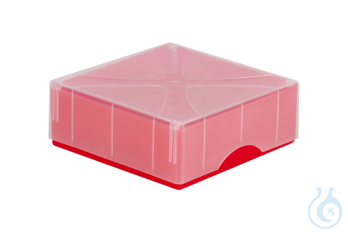 ratiolab® Cryo Boxes, PP, grid 9 x 9, re d, 133 x 133 x 50/75 mm, combi-lid, - Luminix Health