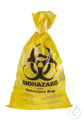 ratiolab®Disposal Bags, autoclavable, HD-PE, BIOHAZARD, yellow, indicator patch,
