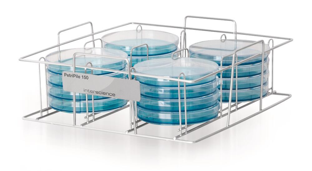 PetriPile 150 Petri dish frame, 150 mm, 4x4, stainless steel