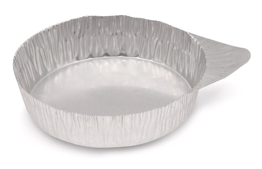 Oil-free aluminium weighing pan 20 ml with handle, curled edge
