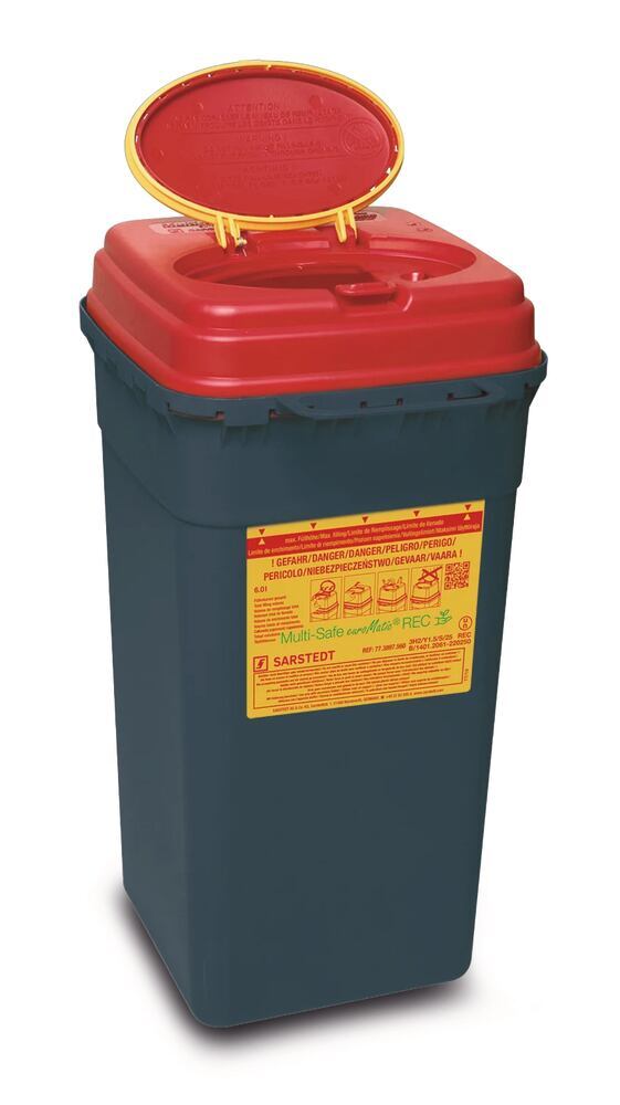 Multi-Safe euroMatic® 6000 REC disposal box, PP, grey/red, 6 l