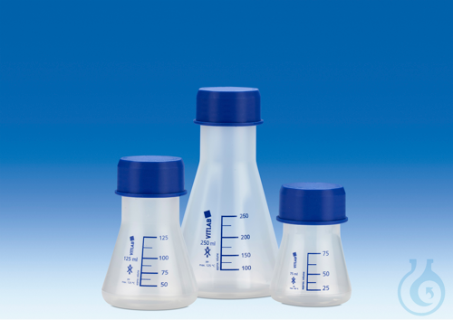Erlenmeyer flasks, 75 ml, PP, GL 45 with blue screw-cap PP, blue graduations - Luminix Health