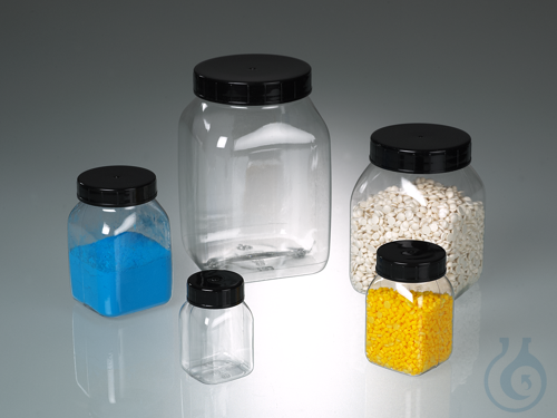 Wide-necked box, square, PETG clear, 500 ml, w/cap
