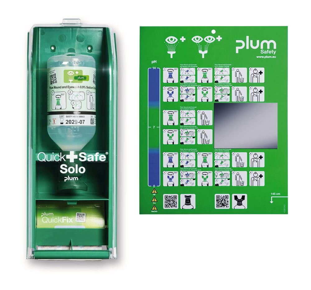 QuickSafe Solo box, eye wash 500 ml, QuickFix Elastic plaster