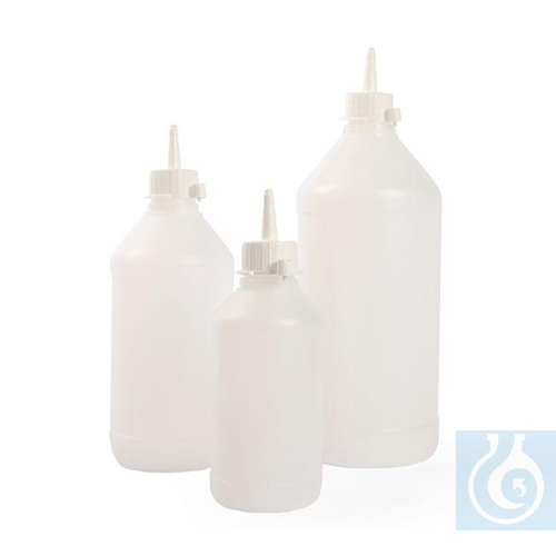 Bottles dispenser 500 ml, HDPE, screw cap and cap for tip, Ø 70 x H 170 mm - Luminix Health