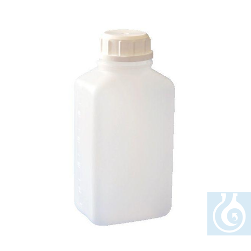 Graduated bottle square 1000 ml, HDPE, tamper evident screw cap, 70 x 90 x H 225 - Luminix Health