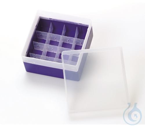 PP Storage Box for 20ml EPA - vials,violet, w/ cover (130x130x102mm),16 cavities