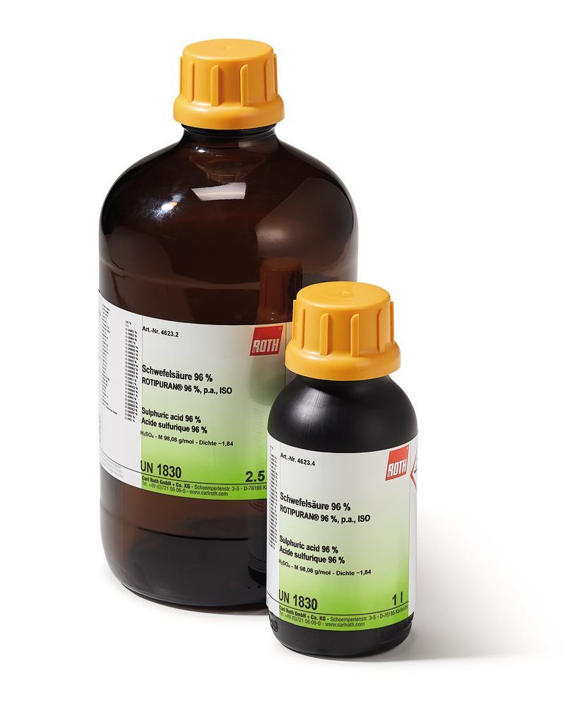Sulphuric acid 95-98 %, ROTIPURAN®, p.a., ISO, max. 0,005 ppm Hg, 1 l, glass - Luminix Health
