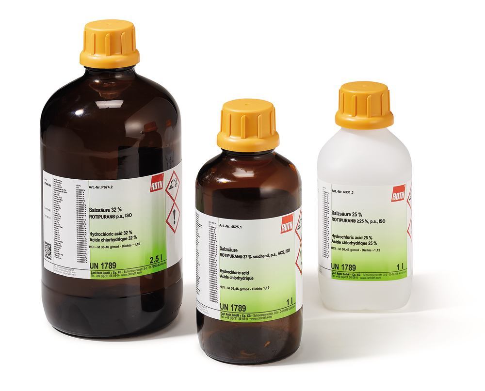 Hydrochloric acid ROTIPURAN®, min. 25 %, p.a., ISO, 1 l, plastic - Luminix Health