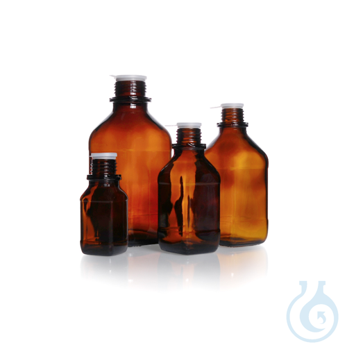 Screw-Top Square Bottle, soda-lime, amber, narrow mouth, high form, DIN thread - Luminix Health