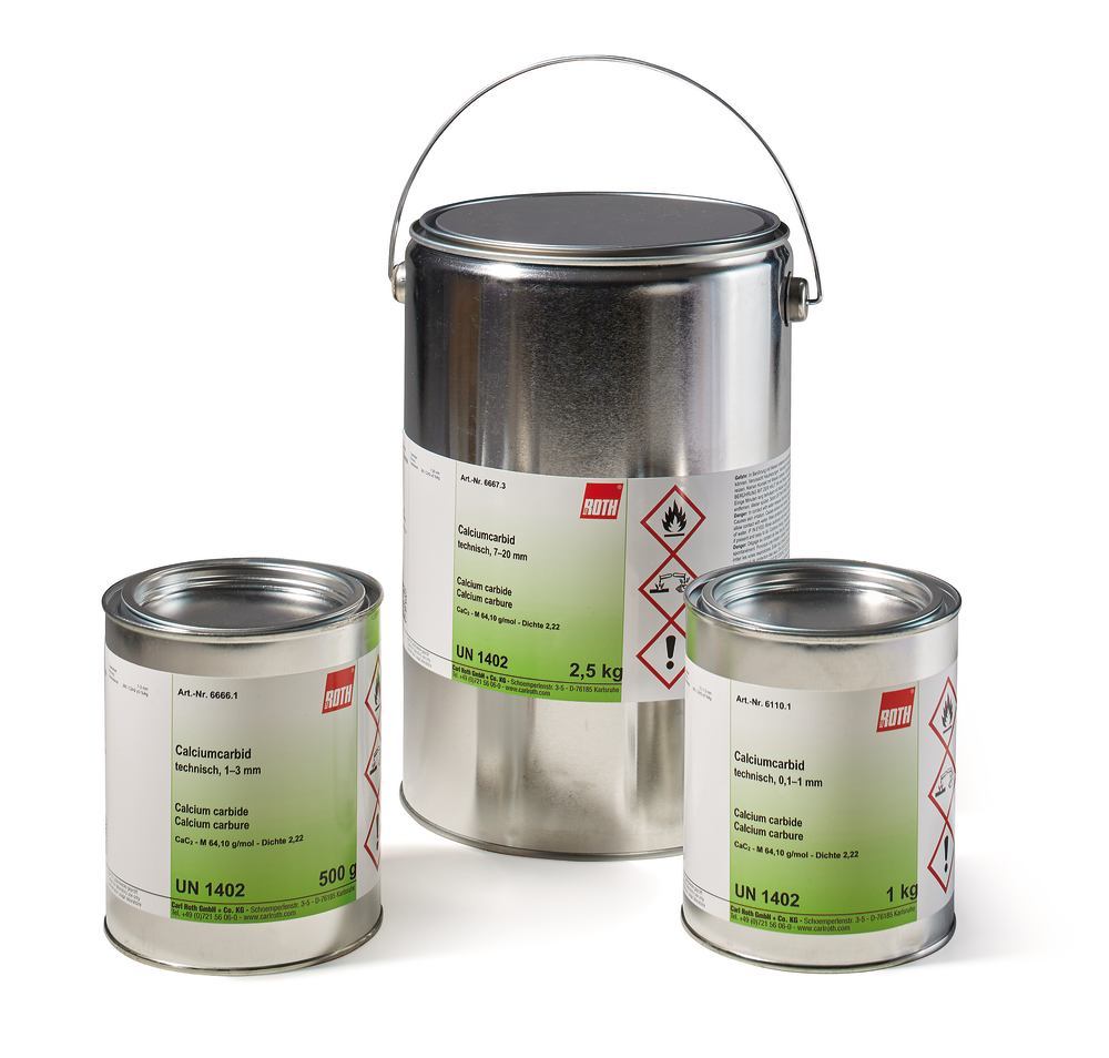 Calcium carbide, techn., 7-20 mm, 500 g, tinplate - Luminix Health
