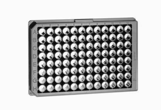 The 96-well microplate with F-bottom (chimney well) and µClear® film