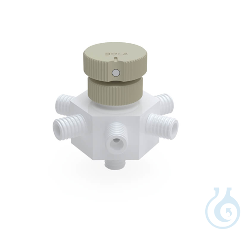 BOLA GL-Distributor with Stopcock, 1x GL 14 mm 6x GL 14 PTFE, 6 threaded necks G