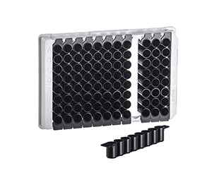 Strip plate, 12xF8, PS, F-bottom, black, FLUOTR