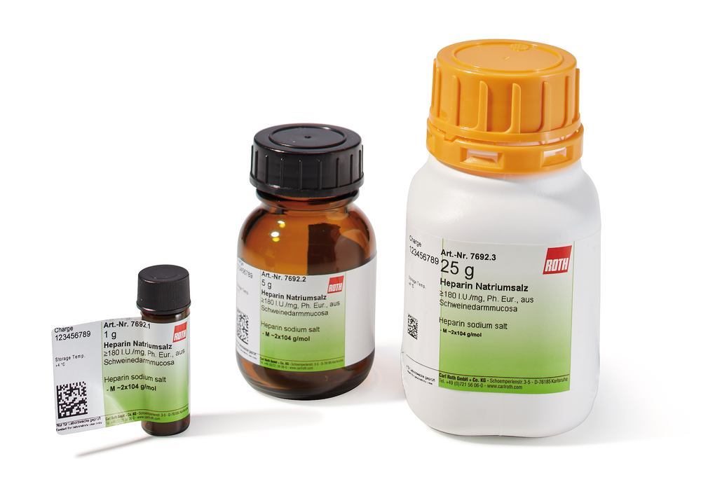 Heparin sodium salt, 1 g, glass, >=180 I.U./mg, Ph. Eur. - Luminix Health