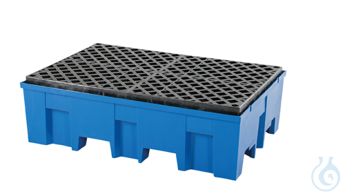 Sump pallet PE-HD blue grid PE forklift accessible V=220L, 865x1245x375
