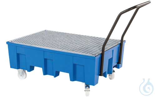 Sump pallet PE-HD blue grid galv. mobile V=220L, 865x1245x1060