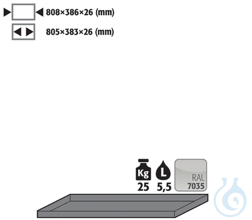 tray shelf sh.steel lam. for E/EP B950 808x386x50 - Luminix Health