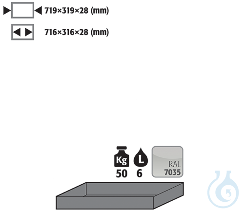 tray shelf sh.steel lam. for V90 B450/810 319x719x28 - Luminix Health