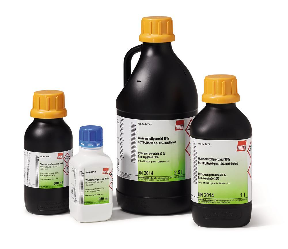 Hydrogen peroxide, ROTIPURAN®, 30 %, p.a., ISO, stabilised, 250 ml, plastic - Luminix Health