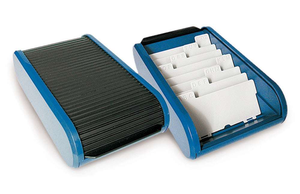 Business card box, plastic, black/blue, 1 unit(s) - Luminix Health