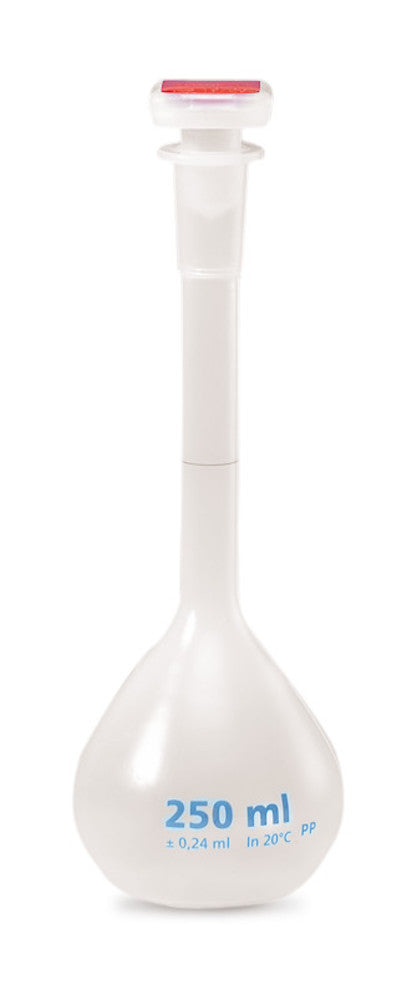 Volumetric flasks with stopper, class B, PP, w. stand. ground joint of PP, 50 ml - Luminix Health
