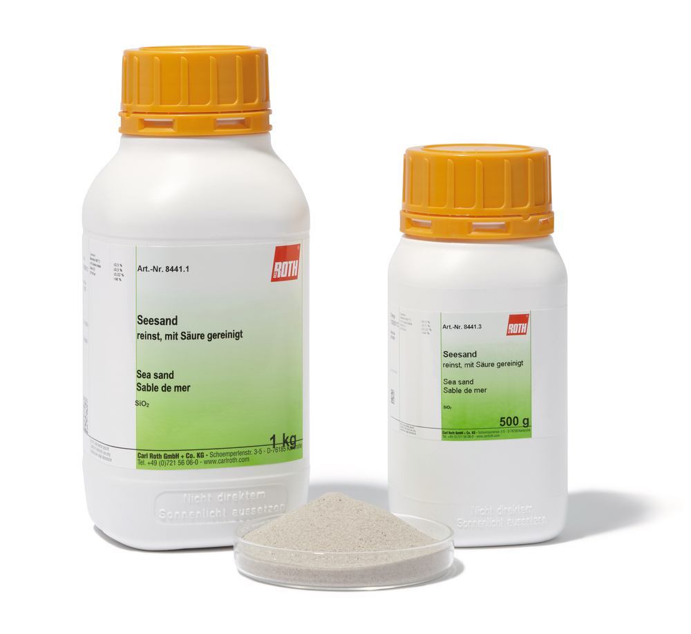Sea sand, p.a., purified and calcinated by acid, 500 g, plastic - Luminix Health