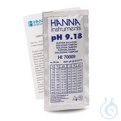 Buffer Calibration Solution pH 9.18, 25 x 20 mL Sachets, Certificate of Analysis