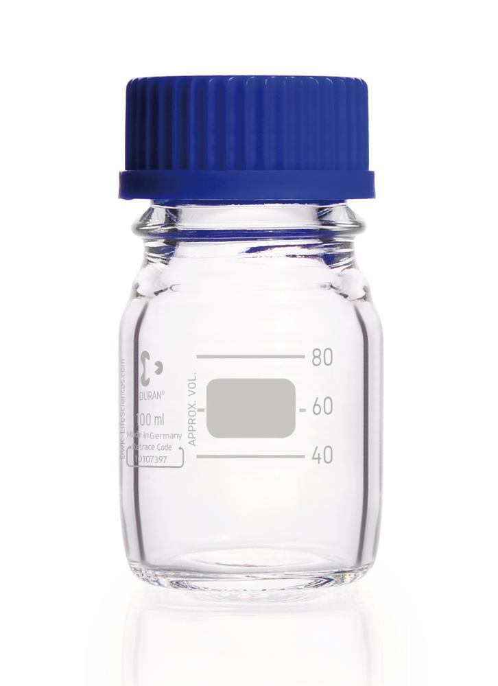 Screw top bottle DURAN® clear glass with pouring ring and PP screw cap, 100 ml - Luminix Health