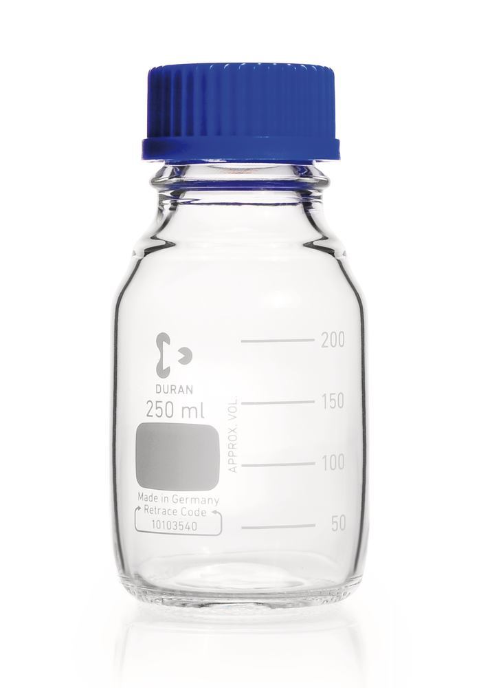 Screw top bottle DURAN® clear glass with pouring ring and PP screw cap, 250 ml - Luminix Health