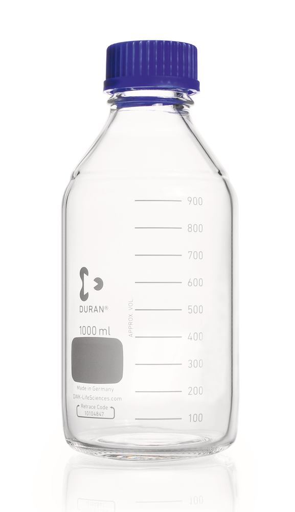 Screw neck bottles, DURAN®, transparent, w. pouring spout ring and cap - Luminix Health
