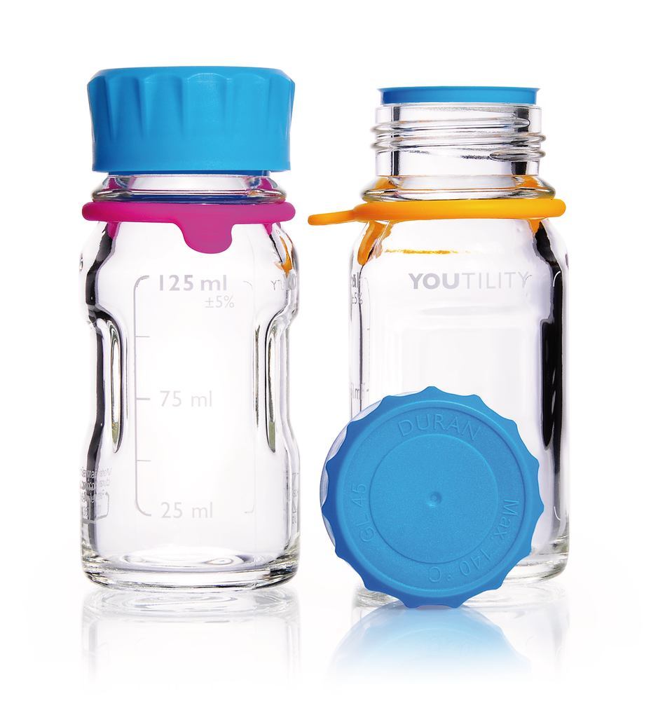 DURAN® YOUTILITY laboratory bottles, clear glass, 125 ml, GL 45, 4 unit(s) - Luminix Health