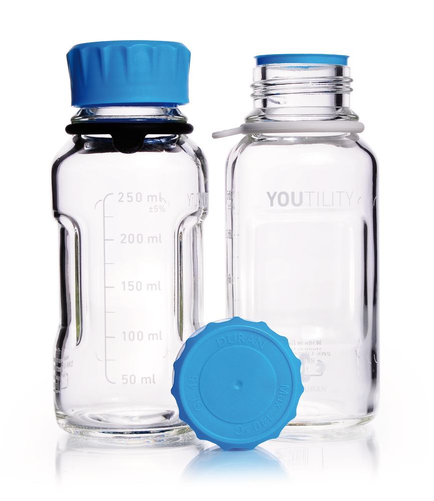 DURAN® YOUTILITY laboratory bottles, clear glass, 250 ml, GL 45, 4 unit(s) - Luminix Health